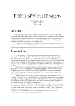 Pitfalls of Virtual Property