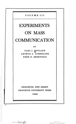 The American Soldier, Volume 3: Experiments on Mass Communication