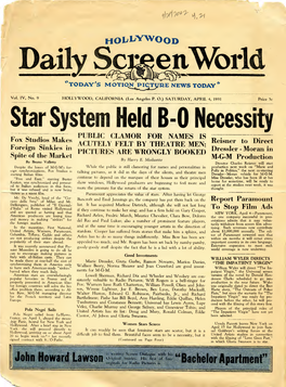 Hollywood Daily Screen World (April 4, 1931)
