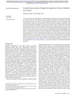 Comprehensive Analysis of Epigenetic Signatures of Human Transcrip- Tion Control†