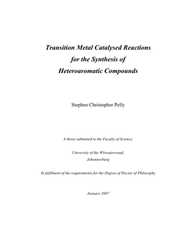 Transition Metal Catalysed Reactions for the Synthesis of Heteroaromatic Compounds