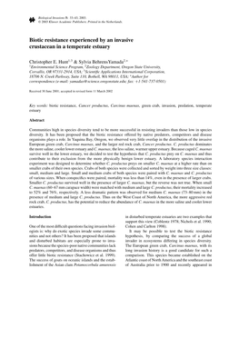 Biotic Resistance Experienced by an Invasive Crustacean in a Temperate Estuary