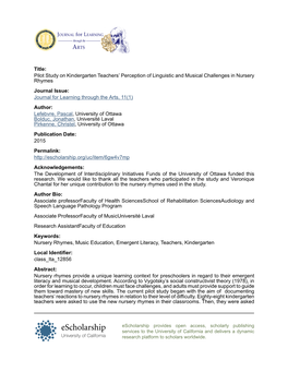 Pilot Study on Kindergarten Teachers' Perception of Linguistic And