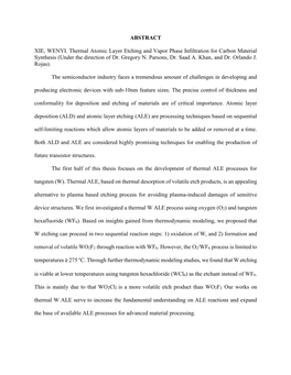 ABSTRACT XIE, WENYI. Thermal Atomic Layer Etching and Vapor