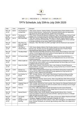 TPTV Schedule July 20Thto July 26Th 2020