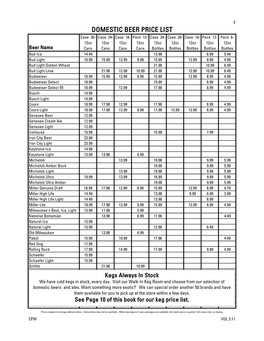 Domestic Beer Price List