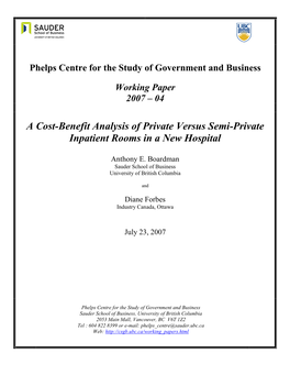 A Cost-Benefit Analysis of Private Versus Semi-Private Inpatient Rooms in a New Hospital