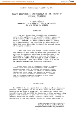 Joseph Liouville's Contribution to the Theoryof Integral Equations