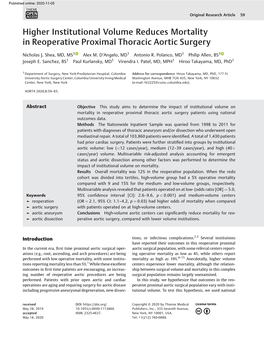 Higher Institutional Volume Reduces Mortality in Reoperative Proximal Thoracic Aortic Surgery