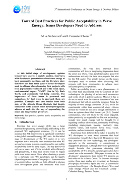 Toward Best Practices for Public Acceptability in Wave Energy: Issues Developers Need to Address