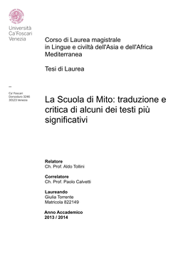 La Scuola Di Mito: Traduzione E Critica Di Alcuni Dei Testi Più Significativi