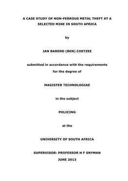 A Case Study of Non-Ferrous Metal Theft at a Selected Mine in South Africa