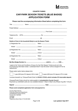 Car Park Season Tickets (Blue Badge) Application Form