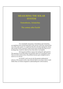 Measuring the Solar System