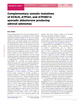 Complementary Somatic Mutations of KCNJ5, ATP1A1, and ATP2B3 in Sporadic Aldosterone Producing Adrenal Adenomas