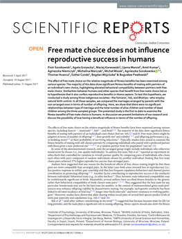 Free Mate Choice Does Not Influence Reproductive Success in Humans