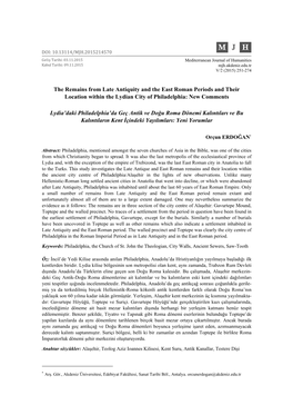 The Remains from Late Antiquity and the East Roman Periods and Their Location Within the Lydian City of Philadelphia: New Comments