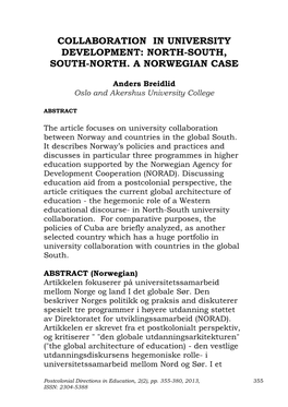 Collaboration in University Development: North-South, South-North. a Norwegian Case