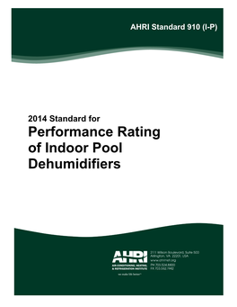 Performance Rating of Indoor Pool Dehumidifiers