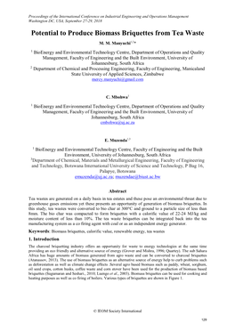 Potential to Produce Biomass Briquettes from Tea Waste M