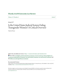 Is the United States Judicial System Failing Transgender Women? a Critical Overview Taylor J