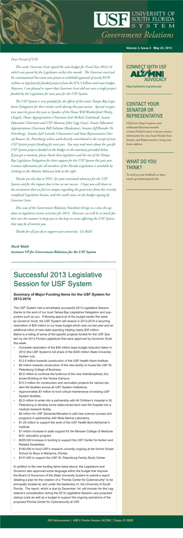 Successful 2013 Legislative Session for USF System