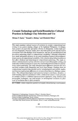 Cultural Practices in Kalinga Clay Selection and Use