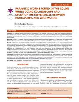 Parasitic Worms Found in the Colon While Doing Colonoscopy and Study of the Differences Between Hookworms and Whipworms