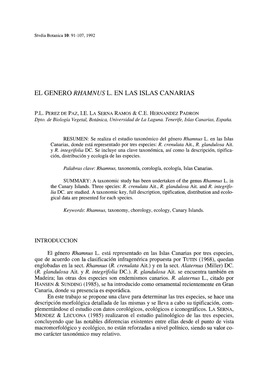 El Género Rhamnus L. En Las Islas Canarias, Donde Está Representado Por Tres Especies: R