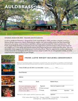 Auldbrass an Exclusive Dinner and Tour of Frank Lloyd Wright’S Only Plantation