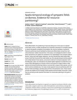 Spatio-Temporal Ecology of Sympatric Felids on Borneo. Evidence for Resource Partitioning?