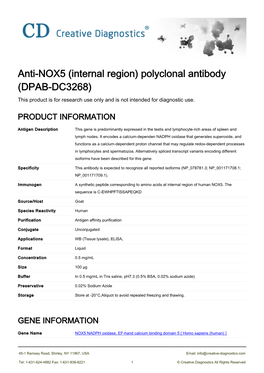 Anti-NOX5 (Internal Region) Polyclonal Antibody (DPAB-DC3268) This Product Is for Research Use Only and Is Not Intended for Diagnostic Use