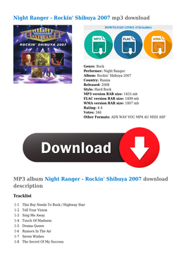 Night Ranger - Rockin' Shibuya 2007 Mp3 Download