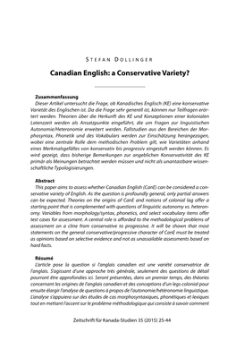 Canadian English: a Conservative Variety?