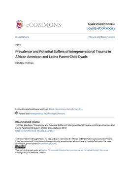 Prevalence and Potential Buffers of Intergenerational Trauma in African American and Latinx Parent-Child Dyads