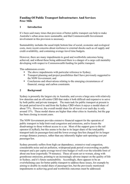 Funding of Public Transport Infrastructure and Services Peter Mills