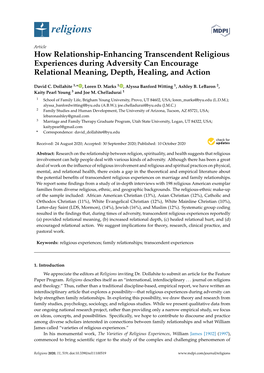 How Relationship-Enhancing Transcendent Religious Experiences During Adversity Can Encourage Relational Meaning, Depth, Healing, and Action