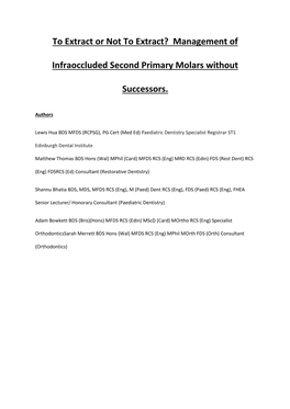 Management of Infraoccluded Second Primary Molars Without Successors