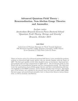 Renormalization, Non-Abelian Gauge Theories and Anomalies Lecture