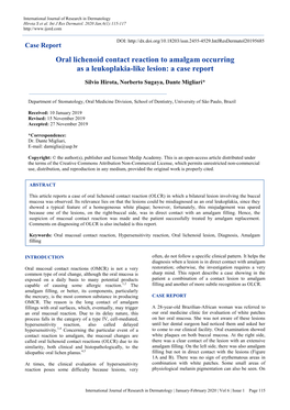 Oral Lichenoid Contact Reaction to Amalgam Occurring As a Leukoplakia-Like Lesion: a Case Report