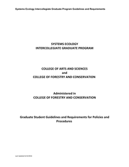Systems Ecology Intercollegiate Graduate Program Guidelines and Requirements