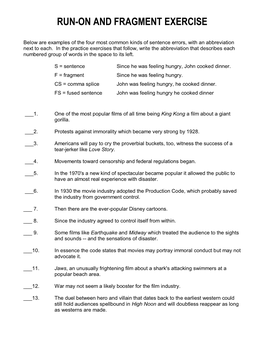 Run-On and Fragment Exercise