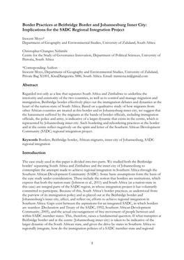 Border Practices at Beitbridge Border and Johannesburg Inner City: Implications for the SADC Regional Integration Project