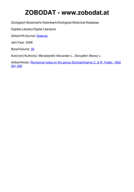 Revisional Notes on the Genus Stichophthalma C. & R. F ELD ER