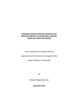Assessing Indoor Residual Spraying for Malaria Control in Chikhwawa, Malawi, Using Exit Traps on Houses
