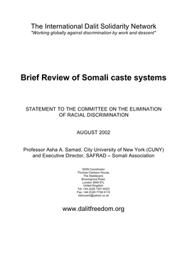 Brief Review of Somali Caste Systems