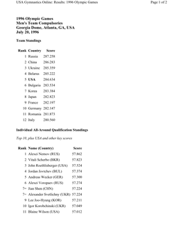 1996 Olympic Games Men's Team Compulsories Georgia Dome, Atlanta, GA, USA July 20, 1996