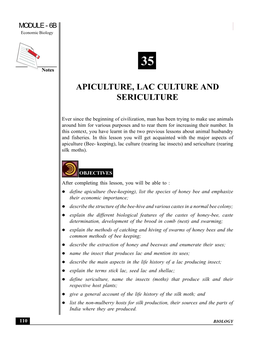 Apiculture, Lac Culture and Sericulture Economic Biology