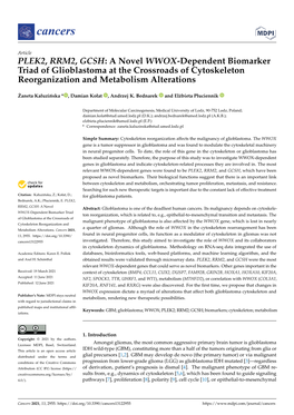 PLEK2, RRM2, GCSH: a Novel WWOX-Dependent Biomarker Triad of Glioblastoma at the Crossroads of Cytoskeleton Reorganization and Metabolism Alterations