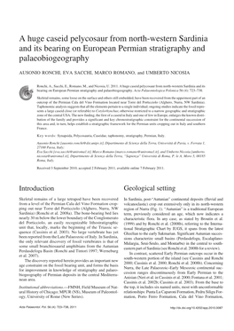 A Huge Caseid Pelycosaur from North−Western Sardinia and Its Bearing on European Permian Stratigraphy and Palaeobiogeography